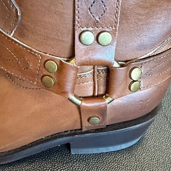 Frye Billy Harness Saddle Leather Brown Ankle Boots size 8 - Picture 8 of 16